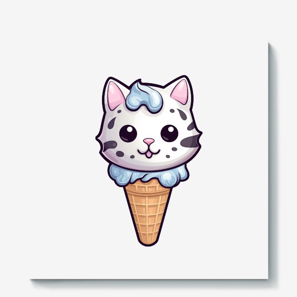 Холст «Кот в рожке мороженого. Летний котик»