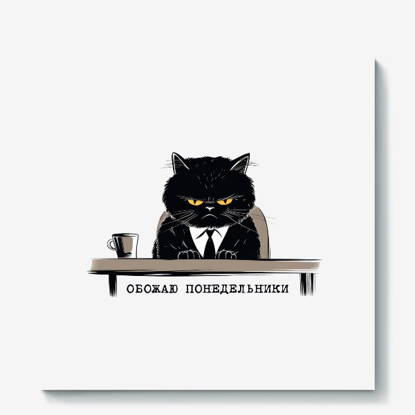 Холст «Обожаю понедельники - злой офисный кот. Принт для коллеги»