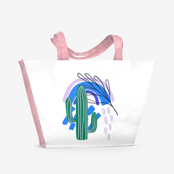 Пляжная сумка «Абстрактный принт с кактусом и простыми текстурами»