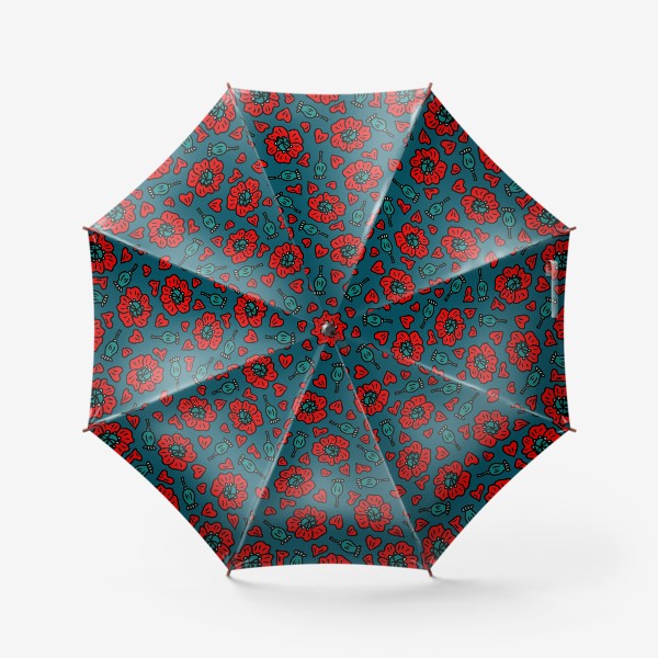 Зонт «Красные маки на синем»
