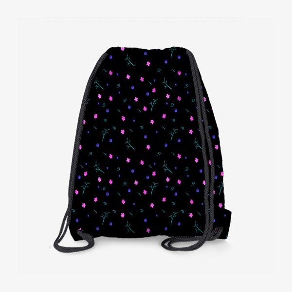 Рюкзак «цветочный акварельный паттерн на чёрном фоне»