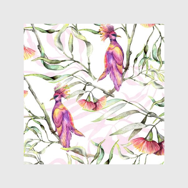 Шторы «Розовая птица на ветке эвкалипта»