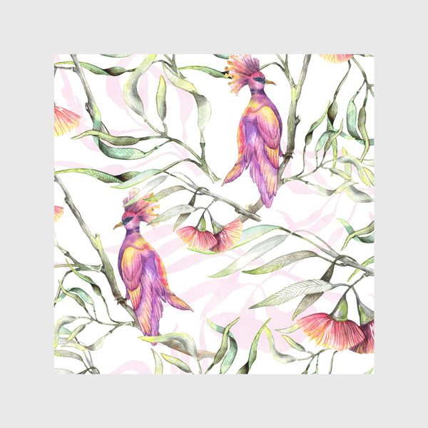 Скатерть «Розовая птица на ветке эвкалипта»