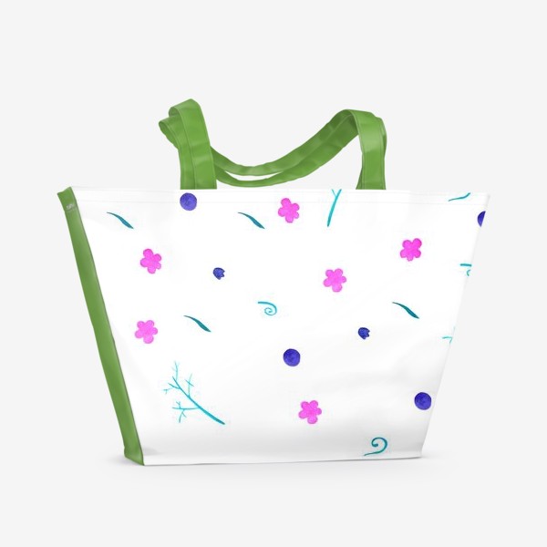 Пляжная сумка «бесшовный узор акварелью - мелкие цветы на белом фоне»