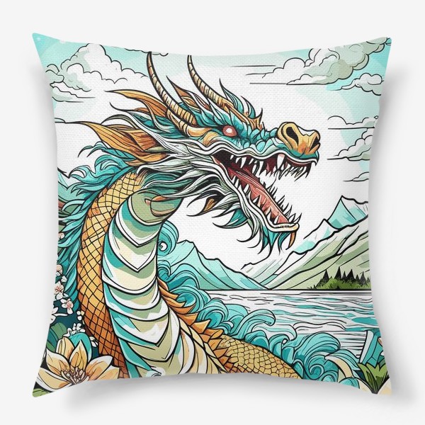 Подушка «Зелёный китайский дракон»