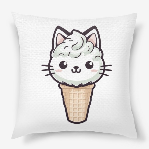 Подушка «Кот - мороженое. Летний принт с котиком»