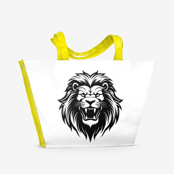 Пляжная сумка «Злой лев. Черно-белый принт»