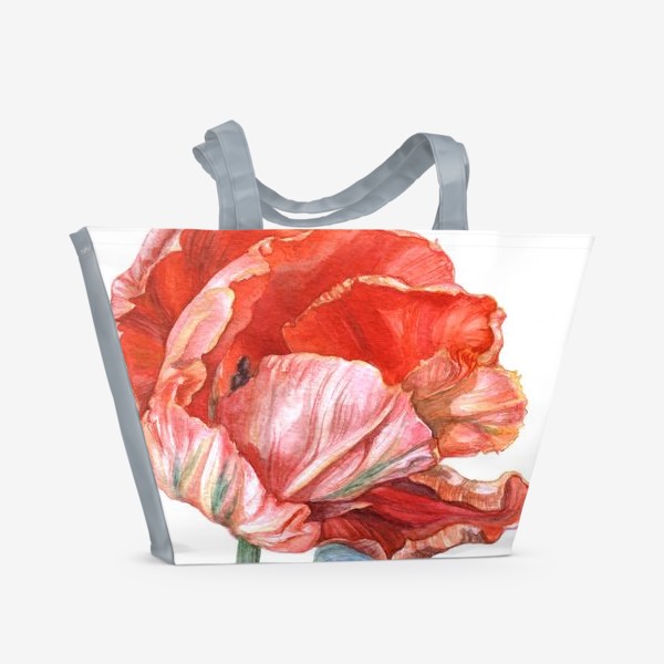Пляжная сумка «Акварельный тюльпан. Яркий красный цветок»