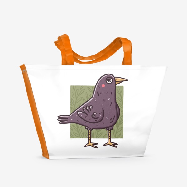 Пляжная сумка «Милый ворон на фоне веточек. Птица»