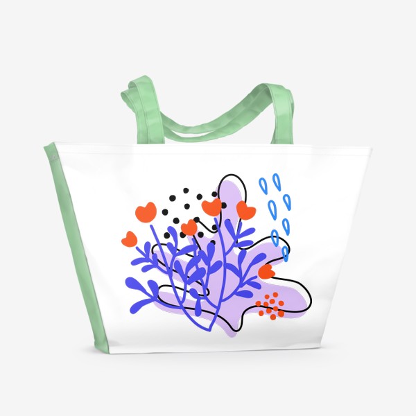 Пляжная сумка «Абстрактный принт с тропическими растениями и простыми текстурами»