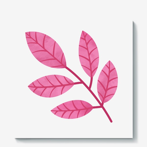 Холст «Розовая ветка с листьями Принт листок»