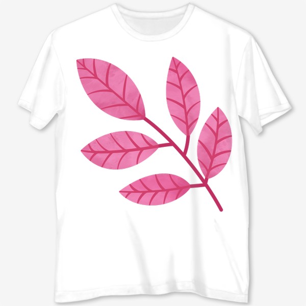 Футболка с полной запечаткой «Розовая ветка с листьями Принт листок»