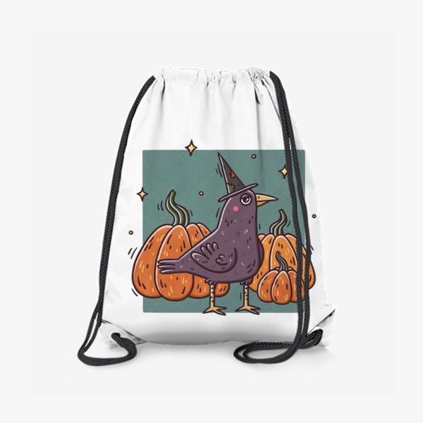 Рюкзак «Милый ворон в шляпе. Тыквы. Хэллоуин. Магия»
