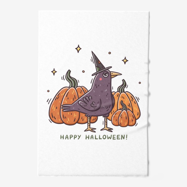 Полотенце «Милый ворон в шляпе. Тыквы. Хэллоуин. Магия. Happy Halloween»