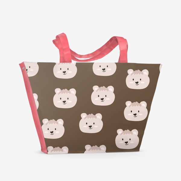 Пляжная сумка «Паттерн с милыми мордочками мишек»