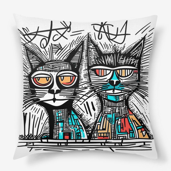 Подушка « Коты в стиле Арт брют»
