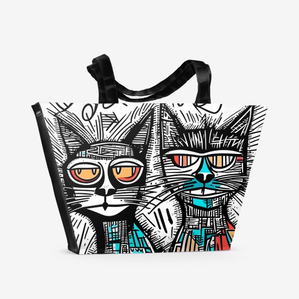 Пляжная сумка « Коты в стиле Арт брют»
