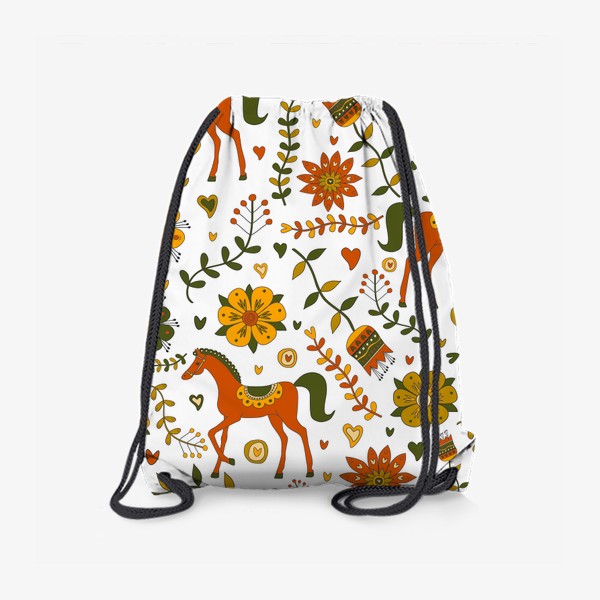 Рюкзак «Этнический паттерн с лошадьми и цветами»