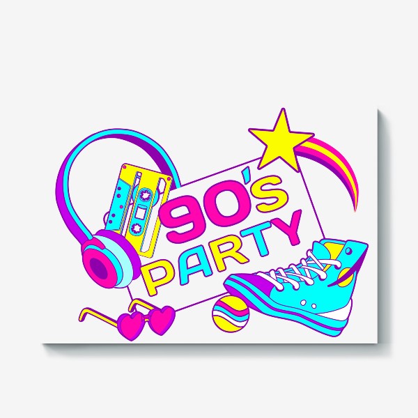 Холст «вечеринка в стиле 90-х/ дискотека / назад в девяностые»