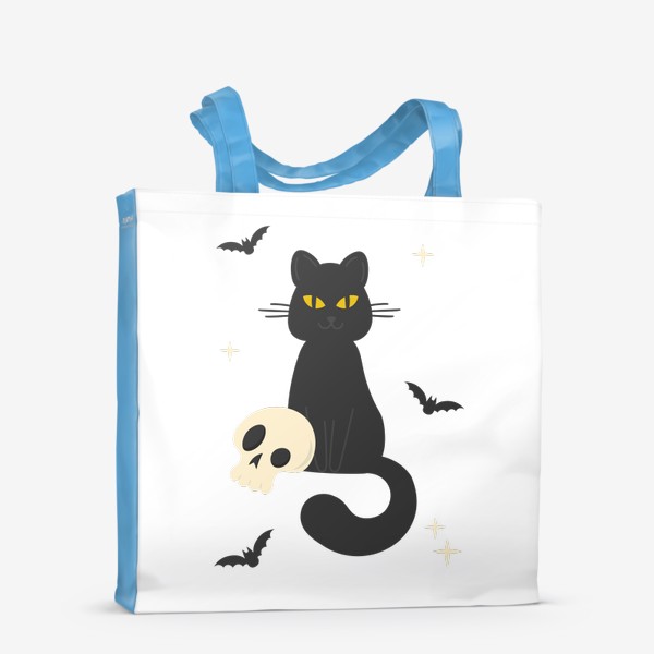 Сумка-шоппер «Чёрный кот и череп. Хэллоуин »