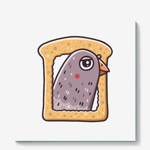 Холст «Забавный голубь в корочке хлеба. Юмор»