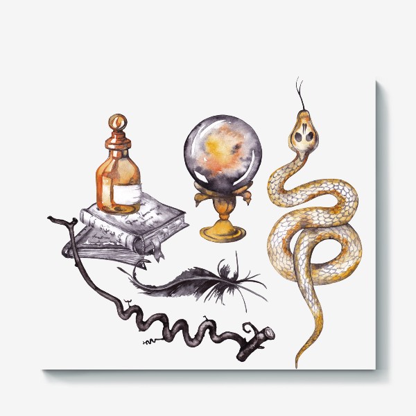 Холст «Волшебное зелье змеи и магический шар Готические символы»