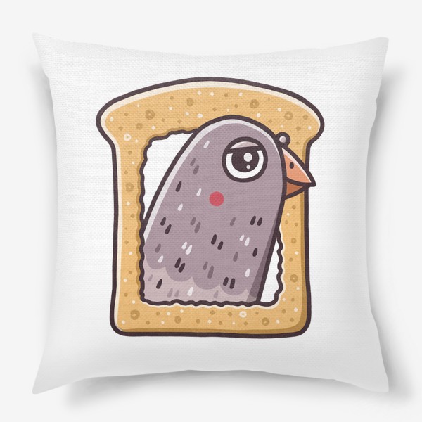 Подушка «Забавный голубь в корочке хлеба. Юмор»