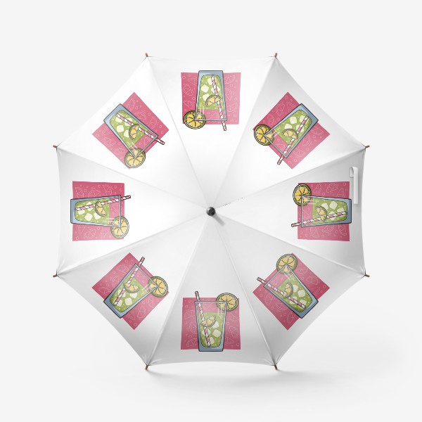 Зонт «Лимонад с лаймом на розовом фоне. Мохито»