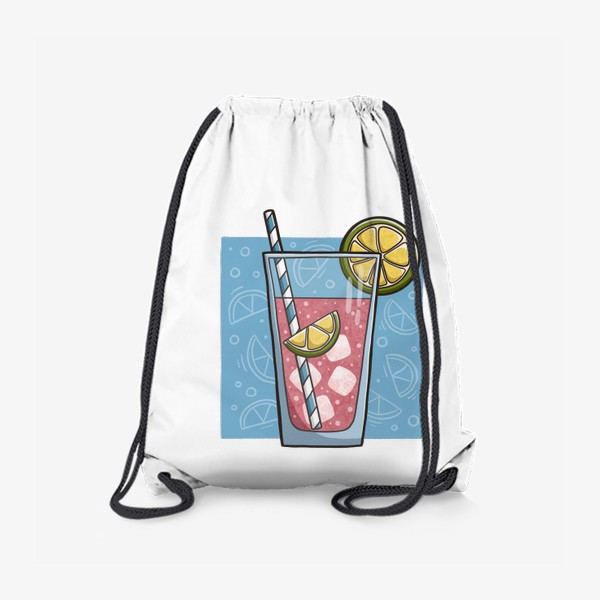 Рюкзак «Лимонад с клубникой и лаймом на голубом фоне»