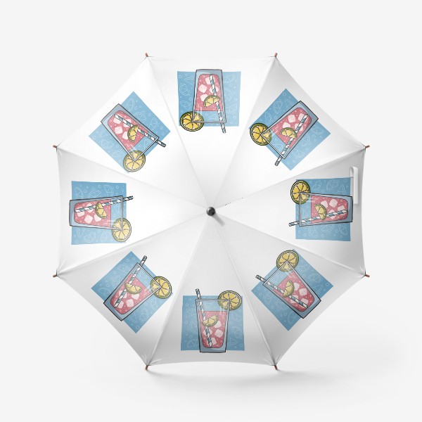 Зонт «Лимонад с клубникой и лаймом на голубом фоне»