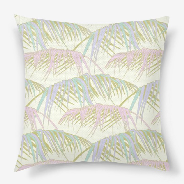 Подушка «cute pattern with tropical palm branches in delicate shades»