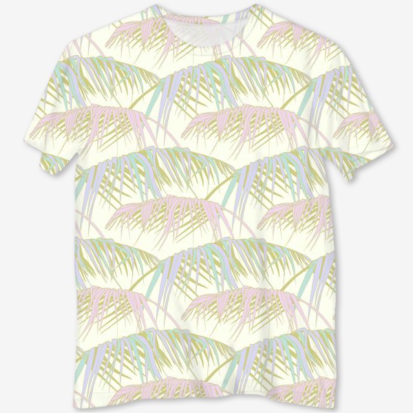 Футболка с полной запечаткой «cute pattern with tropical palm branches in delicate shades»