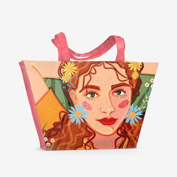 Пляжная сумка «девушка с рыжими кудрявыми волосами»