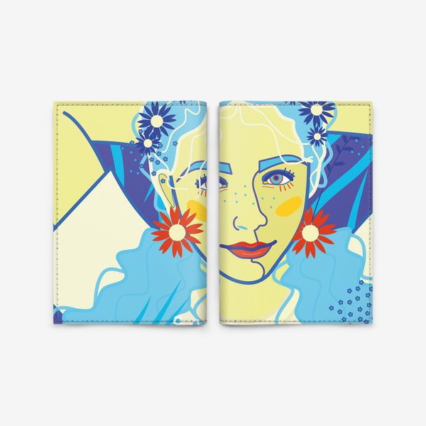 Обложка для паспорта «девушка с голубыми волосами»