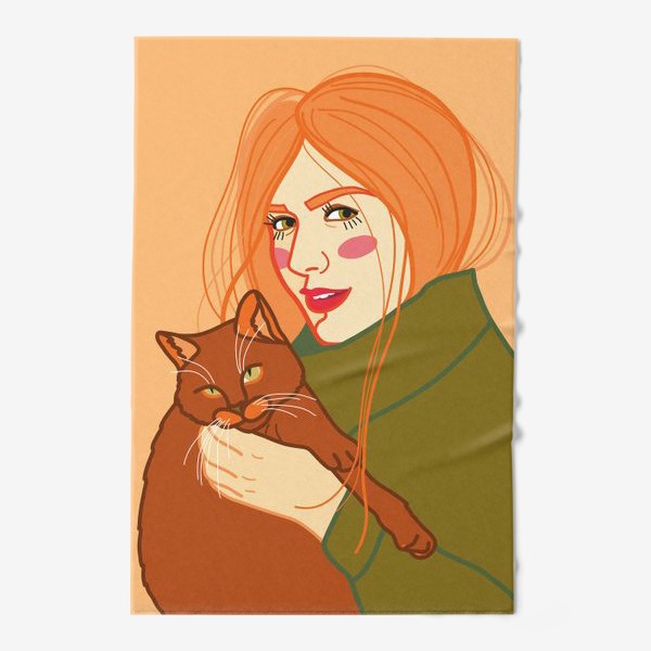Полотенце &laquo;ражая девушка с котом&raquo;