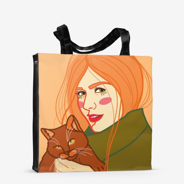 Сумка-шоппер «ражая девушка с котом»