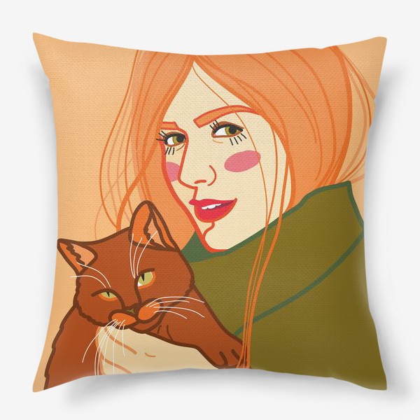Подушка «ражая девушка с котом»