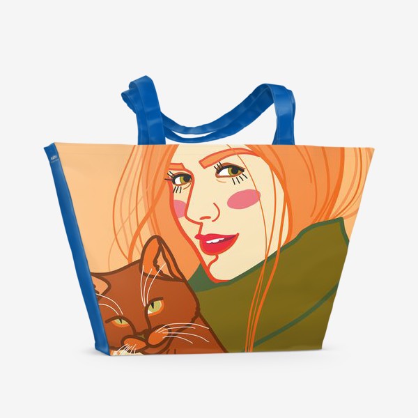 Пляжная сумка &laquo;ражая девушка с котом&raquo;