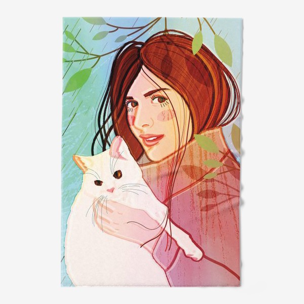 Полотенце «девушка с котом»