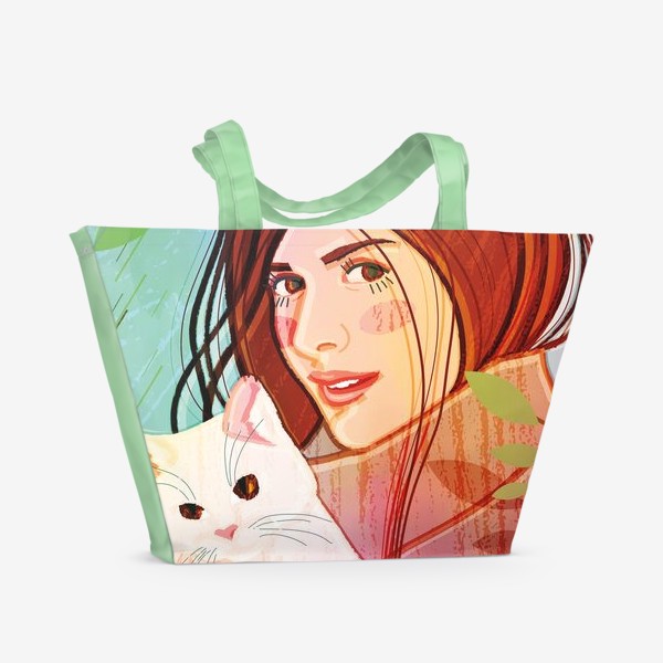 Пляжная сумка &laquo;девушка с котом&raquo;
