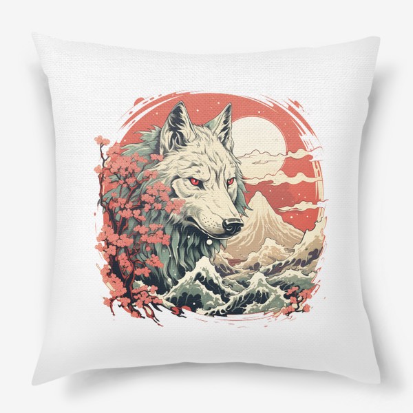 Подушка «Волк в японском стиле - 2»