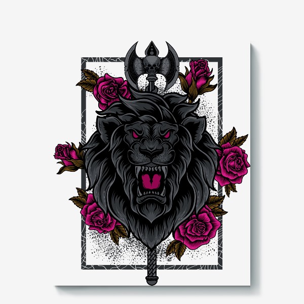 Холст «Лев, секира и розы»