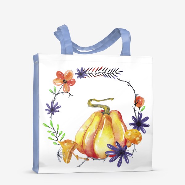 Сумка-шоппер «Осенний цветочный принт с тыквой и мухоморами Хэллоуин »