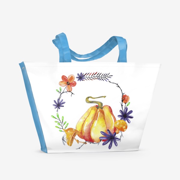 Пляжная сумка «Осенний цветочный принт с тыквой и мухоморами Хэллоуин »