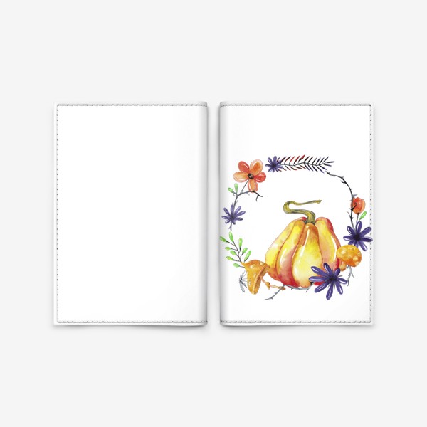 Обложка для паспорта «Осенний цветочный принт с тыквой и мухоморами Хэллоуин »
