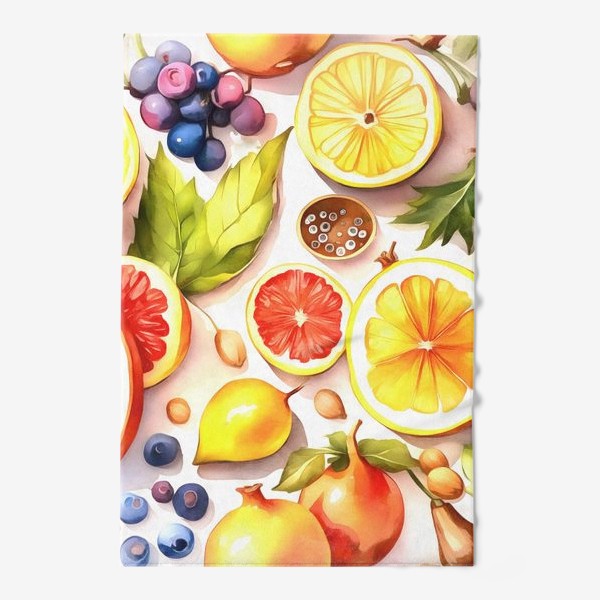 Полотенце «Различные фрукты и ягоды акварелью»