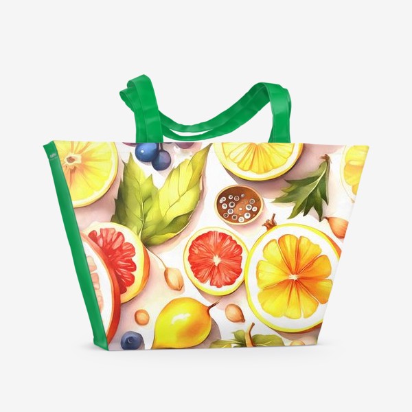 Пляжная сумка «Различные фрукты и ягоды акварелью»