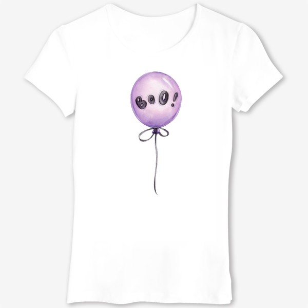 Футболка «Фиолетовый воздушный шарик с надписью "Бу!" на Хэллоуин»