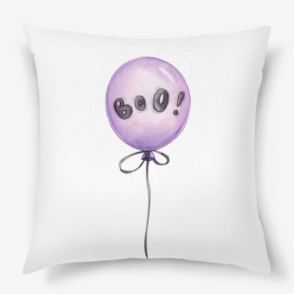 Подушка «Фиолетовый воздушный шарик с надписью "Бу!" на Хэллоуин»