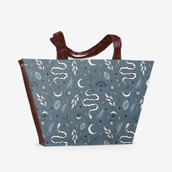 Пляжная сумка «Змеи, листья, кристаллы, луна »